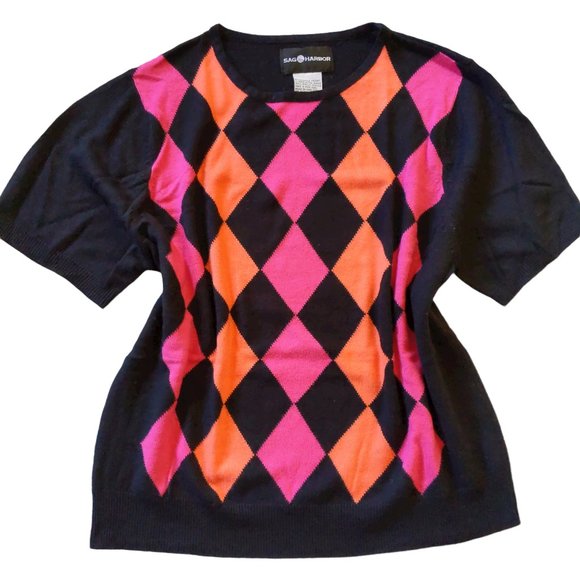 Sag Harbor Sweaters - pink orange black arglye sweater